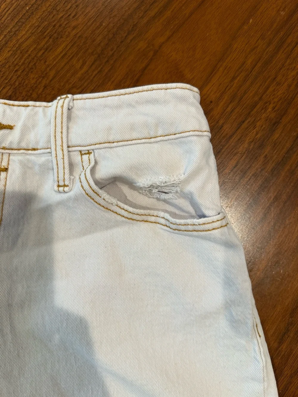 High-Rise White Denim Shorts